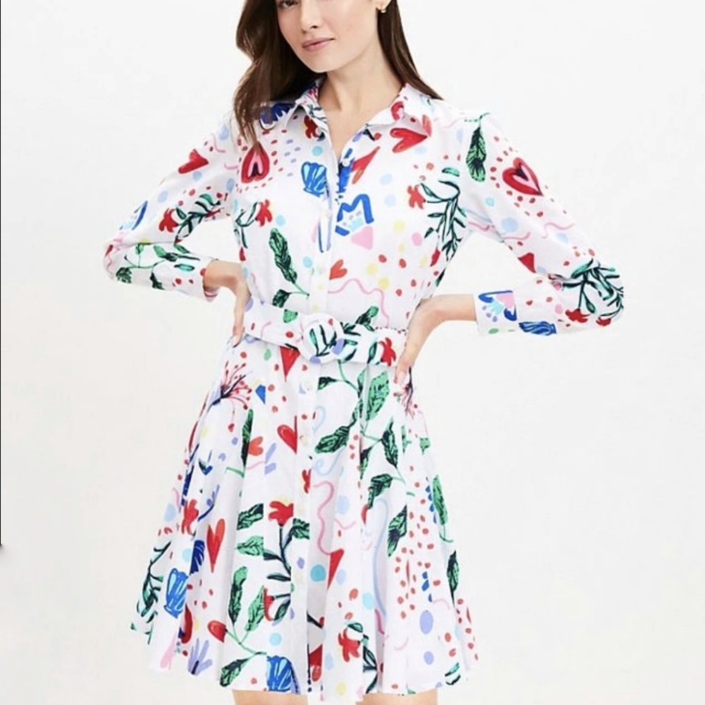NWOT Loft Tropical Rhythm Godet Shirtdress Size 12